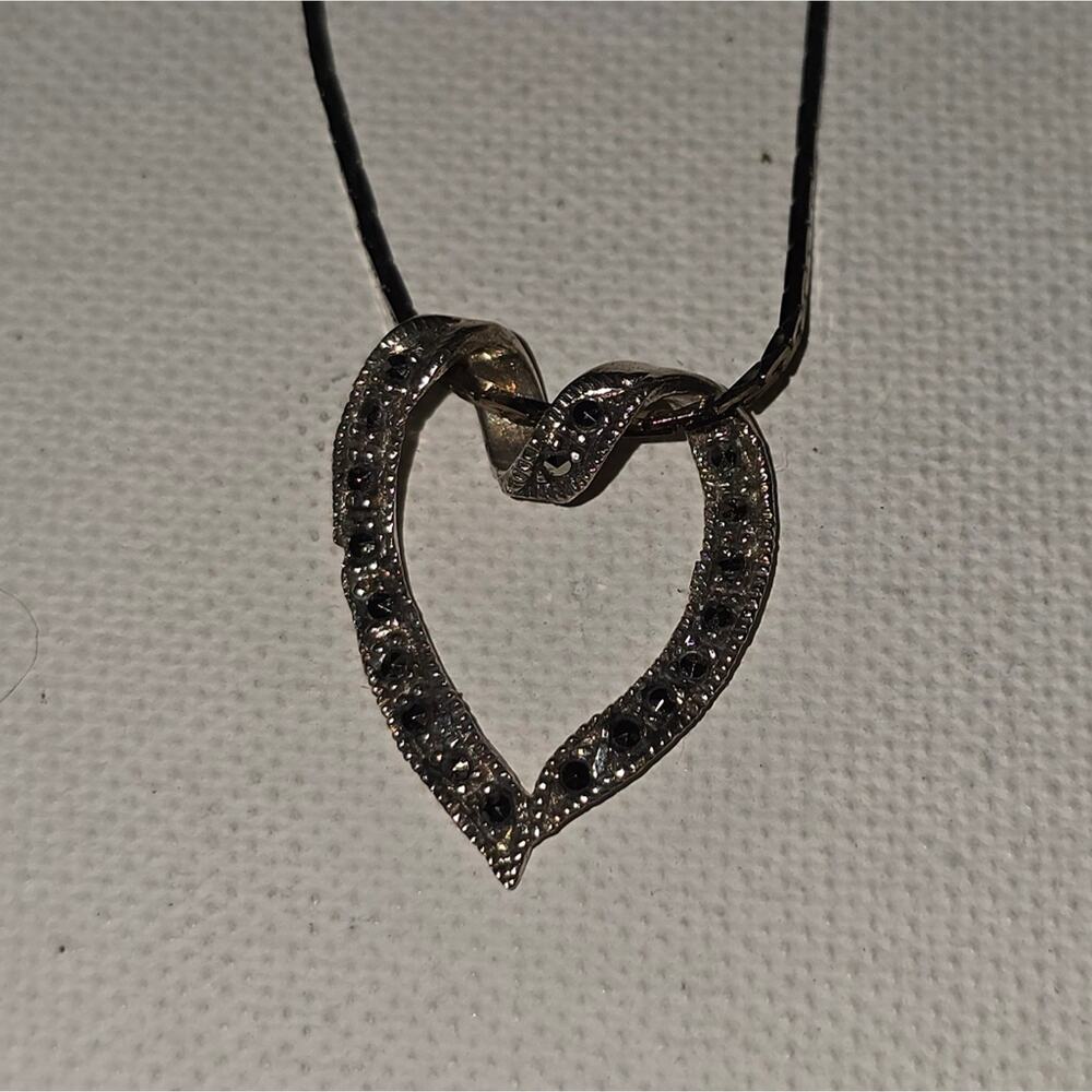 STERLING Silver Marcasite Elegant Silver Heart Pendant Necklace